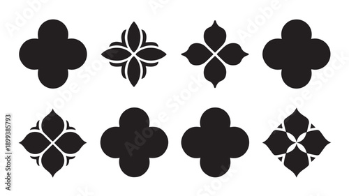 Quatrefoil Vector Icons Set Black Decorative Elements Isolated on White Background