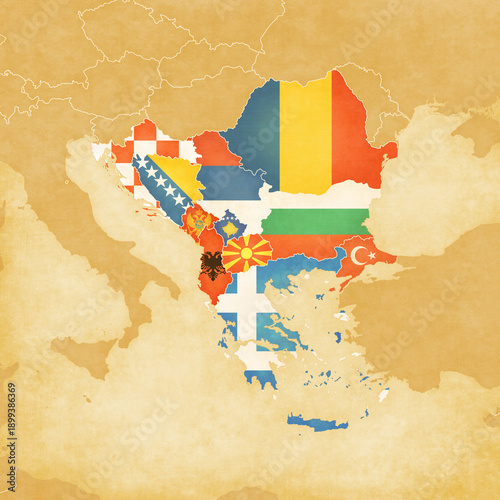 Foto Ocher map of Balkans - All countries