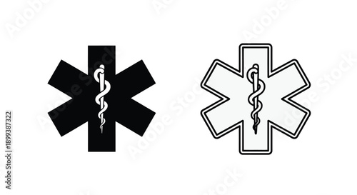 Star of life medical symbols Black and white variations displayed