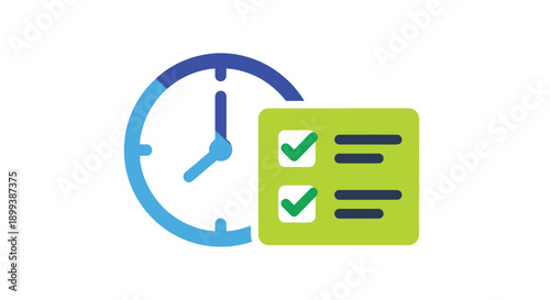 Time management concept with a clock and checklist illustration