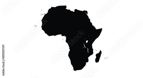 A stark silhouette of the african continent against a white background