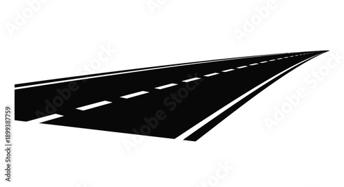 A black and white illustration of a receding road perspective