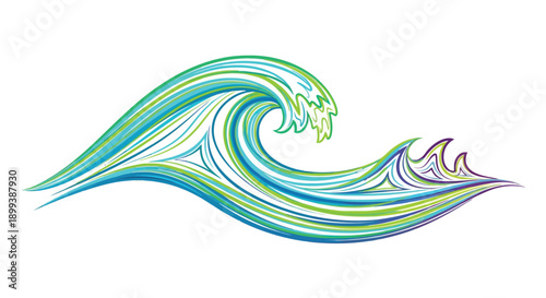 Stylized ocean wave illustration with vibrant blue and green hues