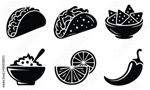 Mexican food and snacks collection cinco de mayo silhouette set bundle