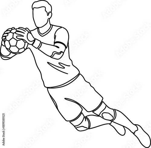 Goalkeeper jumping to catch ball soccer line art icon