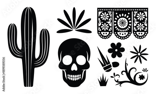 Set bundle cinco de mayo silhouette cactus skull and papel picado