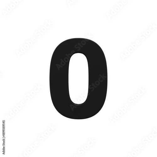 Glossy 3D numeral zero in black color, clean cut-out for countdown graphics.
