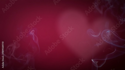 Mystical Red Valentine Background featuring a Soft Blurred Heart Shape with Ethereal White Smoke Wisps for Romantic Cinematic Overlays and Moody Love-Themed Digital Art