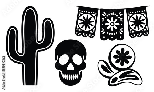 Set bundle cinco de mayo silhouette traditional mexican festival decorations