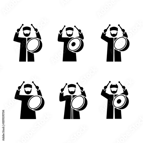 Minimal black Mesherati Suhoor drum icon vector set on white background