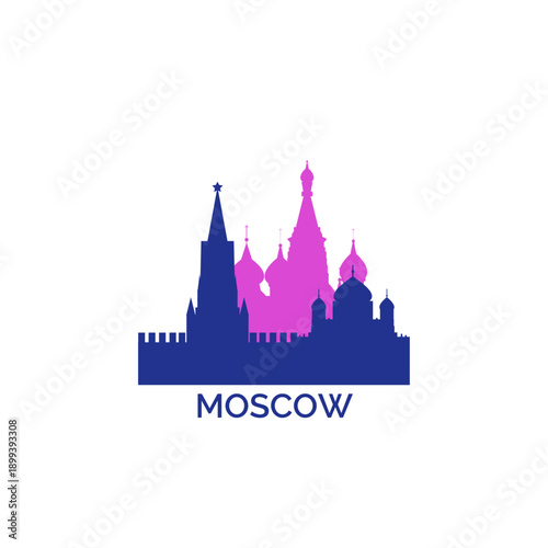 Moscow cityscape, skyline, panoramic vector logo, icon, clipart. Russian capital emblem contour with landmarks and buildings silhouettes