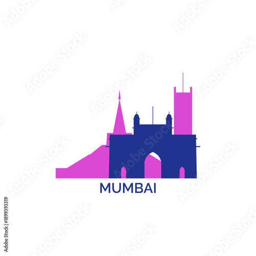 Mumbai cityscape, skyline, panoramic vector logo, icon, clipart. India city emblem contour with landmarks and buildings silhouettes