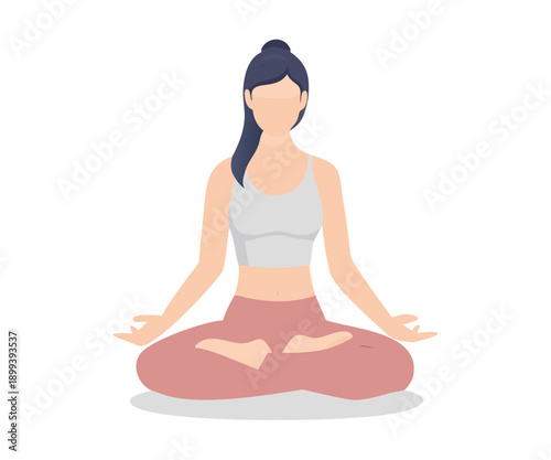 Woman yoga meditation flat vector illustration