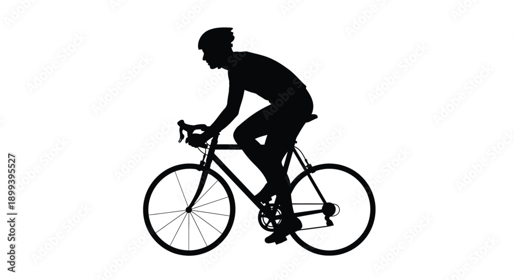 Obraz premium Silhouette of a cyclist riding a road bike against a white background