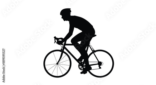 Silhouette of a cyclist riding a road bike against a white background