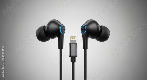Wired In-Ear Headphones with Lightning Connector and Blue Circular LED Light