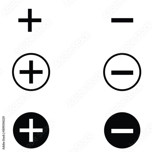 Plus and Minus Symbols: Icons Representing Addition, Subtraction, and Opposites