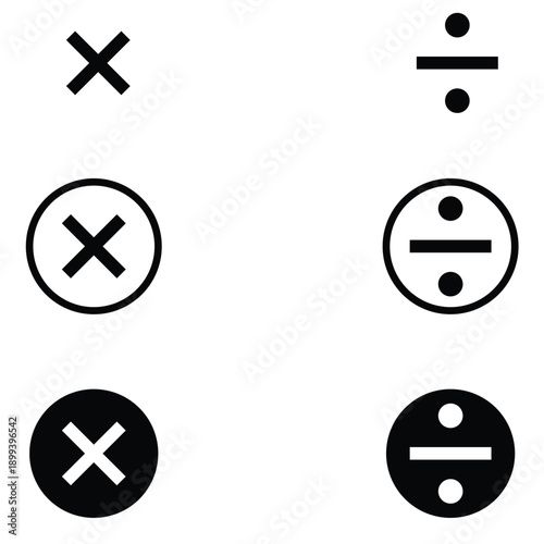 Multiplication and Division Symbols: Icons for Math Operations and Calculations