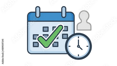 Scheduling a meeting with a person on a calendar with a clock nearby