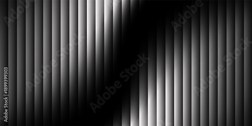 Reeded glass with black and white gradient. Ribbed glass background with refraction effect. Abstract vector background