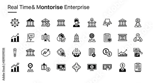 Business and Finance Icons Set - Enterprise, Real Time Monitoring & Management