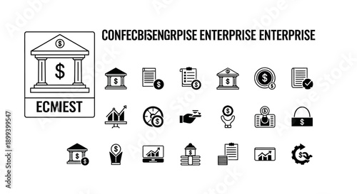Business and Finance Icons Set: Banking, Investment, Growth, Security, Documents