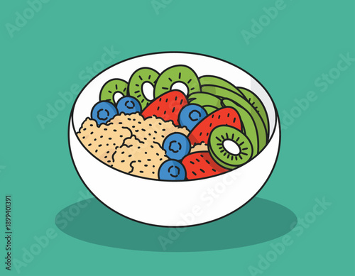 Healthy Oatmeal Bowl with Fresh Fruits and Berries.