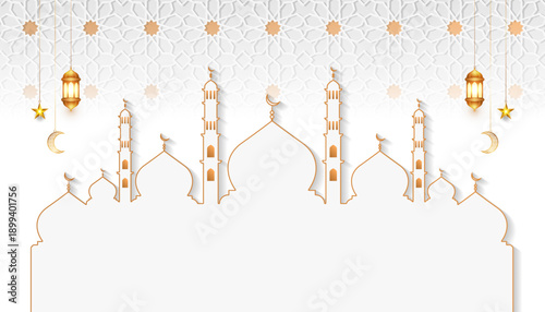 Luxury white Ramadan Kareem mosque Background. Islamic background for festivals with luxury pattern