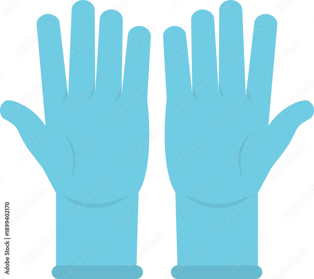 Obraz premium Blue latex gloves displayed palm up, representing hygiene, protection, sanitation, medical care, or cleaning services.