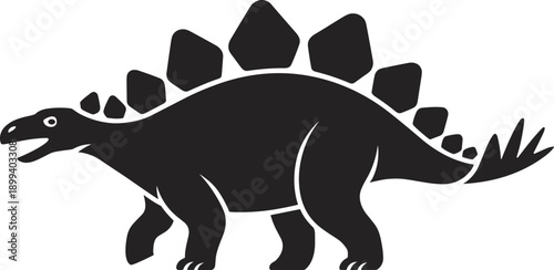 Stegosaurus dinosaur silhouette illustration, prehistoric reptile icon isolated on white background, black vector animal design for kids education learning poster