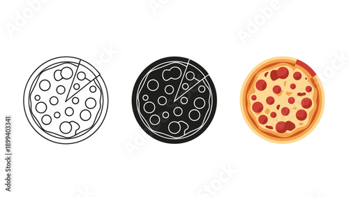 Three stages of a pepperoni pizza being made Vector