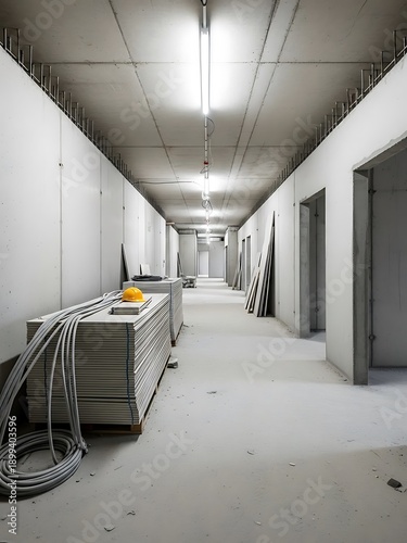 Interior Construction Progress in New Building with Exposed Elements