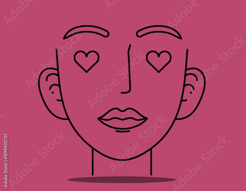 Minimalist line art of a face with heart eyes.