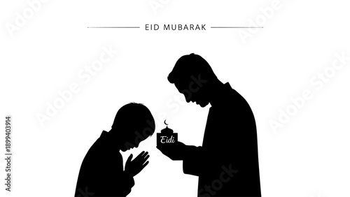 This heartfelt Eid Mubarak illustration captures the joyful bond between a parent and child, symbolizing happiness, blessings, and celebration. The uplifting posture and interaction reflect gratitude,