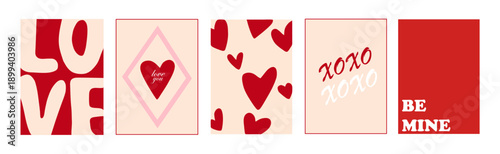 A set of romantic cards in a playful, hand-drawn style, perfect for Valentine’s Day love declarations. Vector illustration.