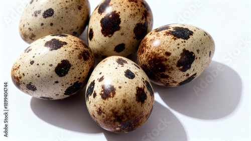 Group of Speckled Quail Eggs Isolated on White