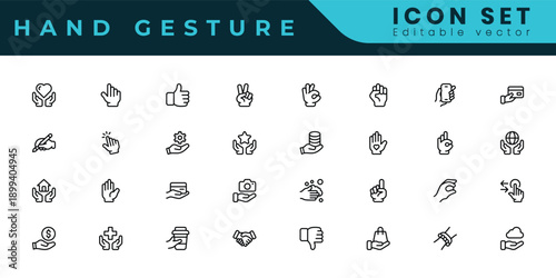 Hand gesture icon set. Editable Stroke Vector Set. Line Icon.