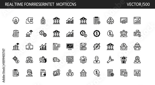 Business Icons Set: Finance, Analytics, Banking, Strategy, Growth, and Technology