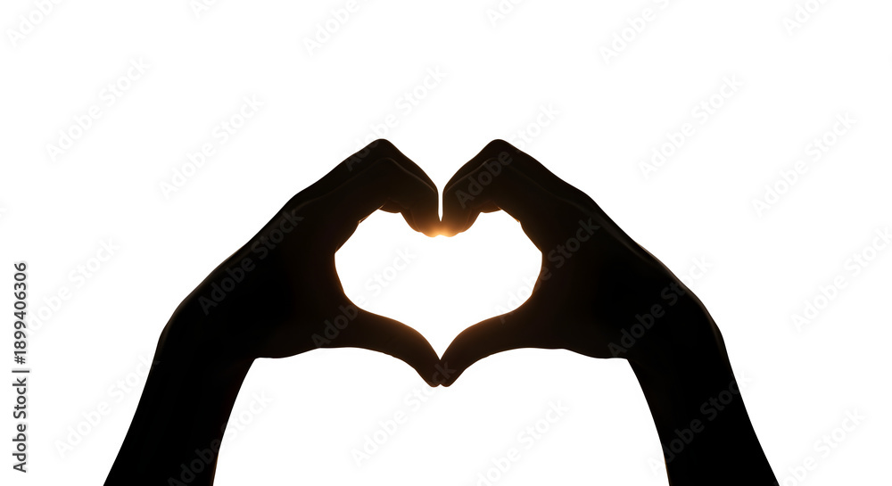 Obraz premium Heart Shape Hands Love Symbol Glow Dark Background