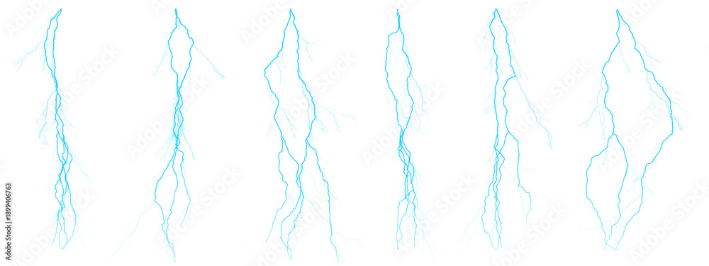 Fototapeta premium Abstract Glowing Blue Lightning Bolt Textures Energy Streaks Isolated on Transparent Background
