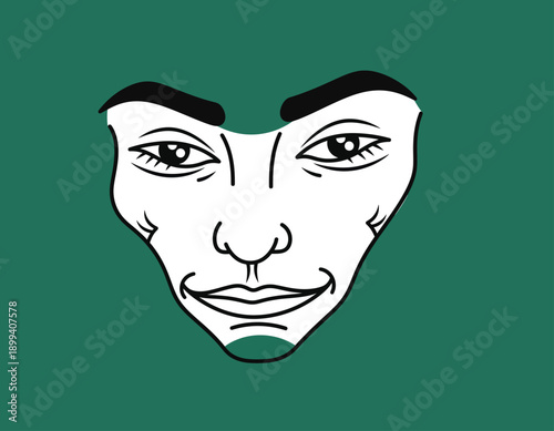 Stylized Face with Mysterious Expression on Green Background.
