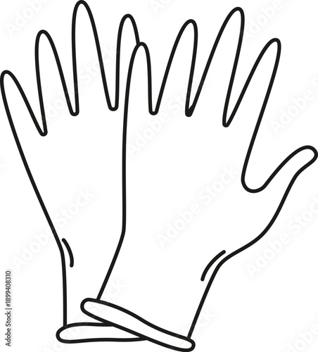 Simple line doodle of protective rubber gloves, pair of hand gloves outline icon for hygiene, cleaning, safety and healthcare uses