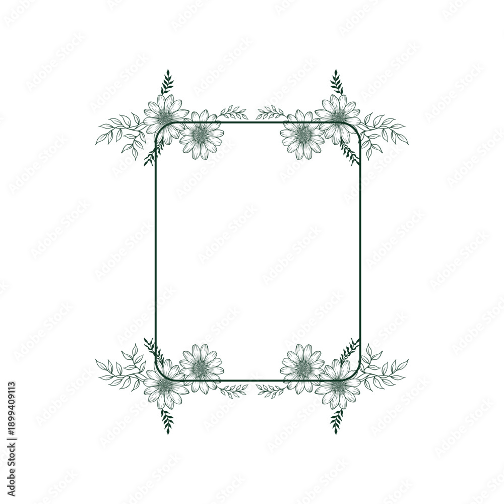 Obraz premium Ornamental floral corner designs with blossoms leaves and thin lines in black and white style 