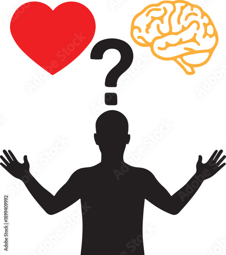 Minimalist Man Silhouette with Logic and Emotion Illustration for Mental Health, psychology blogs, life coaching materials, emotional intelligence training, and strategic decision-making presentations