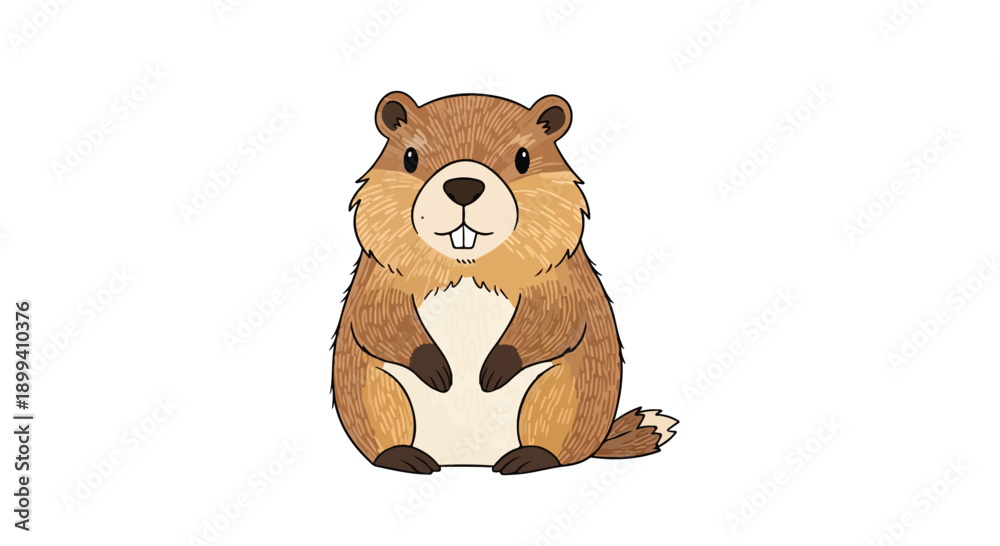 Obraz premium Illustration of a brown groundhog sitting upright on a white background with a friendly expression.