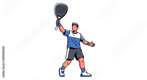 Illustration of a man playing tennis, serving with a racket in a dynamic pose on a white background.