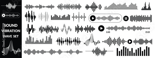 Set of waving, sound, vibration and pulsing lines. Graphic design elements for music app.Vector illustration