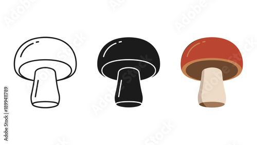 Three illustrations of mushrooms in different colors Vector