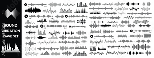 Set of waving, sound, vibration and pulsing lines. Graphic design elements for music app.Vector illustration