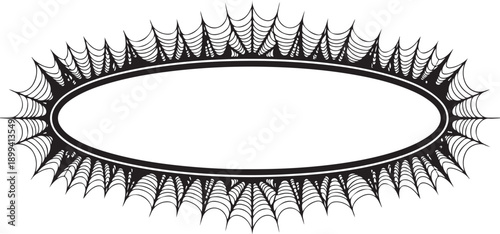 Ornate oval frame with spiky cobweb design for graphic element and spooky decoration